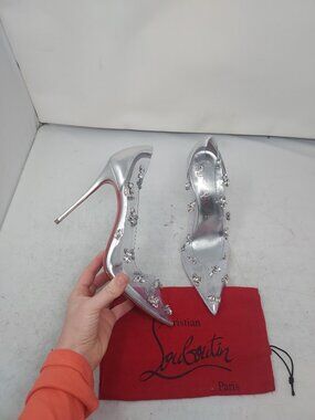 Christian Louboutin Degraqueen Crystal Bridal Wedding Silver PVC Heel Shoe